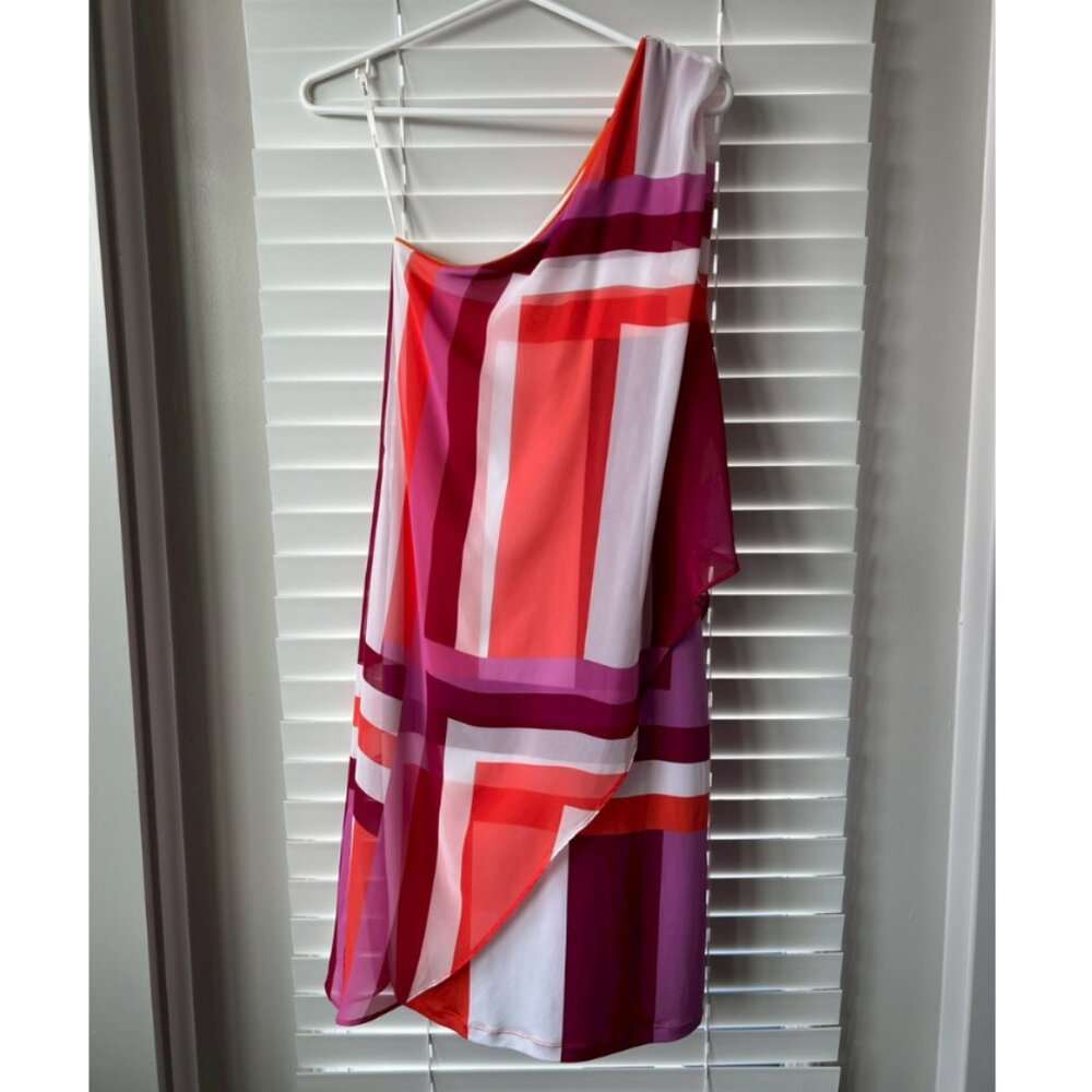 Analili One Shoulder Geometric Color Block Print (Size: Stretch fit XS/S)